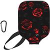 YQxwJL Copertura per pagaia da pickleball in neoprene con stampa rose rosse e nere, manica protettiva con cerniera con tasca in rete e moschettone