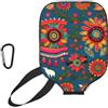 YQxwJL Copertura per pagaia da pickleball in neoprene con stampa artistica folk messicana, manica protettiva con cerniera con tasca in rete e moschettone