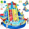 GYMMALL Castello Gonfiabile scivolo acquatico ventilatore 550W, centro gioco acquatico gonfiabile piscina interno esterno doppio scivolo parete arrampicata canestro giardino cortile