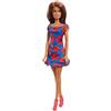 Barbie - Fashionista Bambola con Capelli Castani e Abito Blu con Fiori (Mattel GBK94), Multicolore