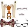 WEINIBAO Accessori per Costume da Nonno per Bambini, Accessori Costume da Vecchio Uomo con Bretelle Papillon Occhiali Sopracciglia Barba, Accessori per Costumi da Nonno per Carnevale Cosplay Feste a Tema