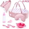 Enjoyin Set 8 Pezzi Accessori per Bambola Neonato - Include Biberon, Ciuccio, Copertina, Cuscino, Posate e Culla Portatile - Adatto per Bambole da 22 a 30 cm
