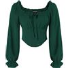 SCARLET DARKNESS Top corto medievale da donna a maniche lunghe corsetto top colletto quadrato elastico in vita camicia pirata