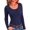 Crewhpo Maglia Donna Manica Lunga con Pizzo e Bottoni Slim Fit Casual | Tocco Morbido, Bordo in Pizzo, Bottoncini Frontali, Vestibilità Slim, Look Casual Chic per Ufficio Weekend e Caffè