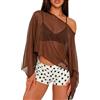 LYSINK Poncho da spiaggia irregolare da donna, in tessuto a rete, monospalla