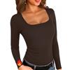 Aottori Maglia Donna Manica Lunga Scollo Quadrato Costine | Maglietta Elegante, Slim Fit, Sottogiacca, Aderente Elasticizzato, Basic Tops, Cotone Sexy, Tinta Unita