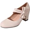 Generisch Mary Janes - Scarpe da donna eleganti con tacco alto con fiocco, doppio cinturino, tacco a blocco, punta rotonda chiusa, comode scarpe da lavoro, per matrimoni, Oktoberfest e feste