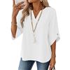 iWoo Top da donna con maniche a 3/4, scollo a V, in cotone e lino, tunica casual, vestibilità larga, estate