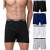 wirarpa Boxer Uomo in Cotone 100%, Largo con Bottoniera, 4 Pezzi M