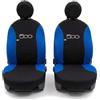 Auto Accessori Lupex - Coppia Coprisedili Anteriori Compatibili con 500, Fodere in Policotone con Ricamo Centrale, Set 6 Pezzi e Ganci, Made in Italy (Nero - Blu Royal)