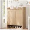 Garvee Scarpiera moderna in rattan con 4 alette, scarpiera stretta | 80 x 40 x 100 cm, ripiani regolabili, struttura chiusa in legno, per ingresso, corridoio, soggiorno o armadio