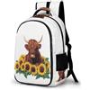 WECECE Zaino Scolastico Cow Sunflowers Ragazzo Classe 6 Zaino Scolastico Highland Cow Ragazza 13 Anni Motivo Porta del Frigorifero Cartella per Libri Laptop, School Bag Viaggio