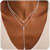 RIXERKOC Collana lunga a Y per Donna, Catena Lariat placcata in oro 14k con Ciondolo Zirconi Collana a Y a Strati Regolabile Gioiello Regalo per Natale San Valentino (Argento-A)