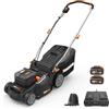 Worx WG737E - Tosaerba a batteria 40 V 37 cm, ideale per giardini di medie e grandi dimensioni (300-550㎡), include 2 batterie da 4,0 Ah e caricabatterie, tecnologia IntelliCut, pacciamatura e
