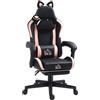 HOMCOM Sedia da Gaming Reclinabile con Poggiapiedi e Cuscini Rosa e Nero