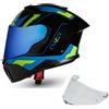 CRUIZER Casco Integrale doppia visiera trasparente blu metalizzata sole Nero Blu