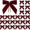 BBTISG Set di 25 Fiocchi in Velluto per Albero di Natale, 9 x 9cm Ghirlande per Albero di Natale Decorazioni per Matrimoni Confezioni Regalo (Rosso Vinaccia)