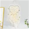 JZK Acchiappasogni a forma di cuore con piume bianco e pizzo e luci a LED per ragazza e donna regalo per compleanno matrimonio, decorazione ornamento da parete per camera da letto bambina