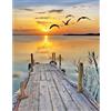 DCIDBEI - Pietre quadrate paesaggio Diamond Painting 40x50 cm - Tramonto sul mare con ponti e canne, oca selvaggia