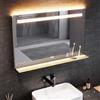 SONNI Specchio da bagno a LED con ripiano, 100 x 65 cm, touch specchio da bagno con presa, 3 colori chiari, funzione anti-appannamento e memoria