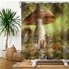 SDOTPMT 122x183cm Magia Fungo Casa Tenda da doccia Fata Foresta Fantasia Verde Erba Tenda da bagno Colorato Molla Fiori Tenda da doccia Tessuto Poliestere per Bambino Bagno con ganci