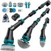 Alloyman Spazzola elettrica 8 in 1, 1200 giri/min, per pavimenti e pareti, batteria sostituibile per la pulizia dello sporco ostinato in giardino e terrazza, nero