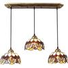 BOTOWI Lampade a sospensione pastorali in stile Tiffany, Luci americane dell'isola della cucina del vetro macchiato, Lampadario vintage a più teste per decorazioni per la casa, sala da pranzo, bar,3lightsa
