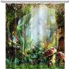 SDOTPMT 105x160cm Fiaba Fungo Tenda da Doccia - Magia Fantasia Forestale Giungla Albero Verde Prato Pianta Foglia Floreale per Bagno - Poliestere con Ganci