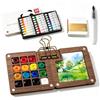 SINZONeu Set da Viaggio Per Acquerelli, Tavolozza in Legno con 15 Scomparti + 24 Colori Ad Acquerello, Quaderno Da Disegno, Pennello Ad Acqua, Clip in Metallo, Set Portatile Per Principianti, Artisti