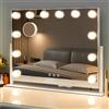 LuxeVue Specchio per trucco con luci, specchio cosmetico HD con 3 modalità di colore, sensore touch, telaio in metallo girevole a 360°, specchio ingranditore staccabile da 8,9 cm 10x, bianco pronto