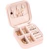 Zoriena Portagioie da Viaggio per Donna, Piccola Scatola Portagioielli, Mini Organizer in Pelle PU, Custodia per Anelli, Orecchini, Collane e Braccialetti, Portatile Rosa