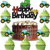 MEZHEN Topper per torta per trattore, 57 pezzi decorazione torta di compleanno per bambini cupcake in carta non commestibile, perfetto per decorazioni per feste di compleanno e feste a tema