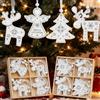 DAHI 2 Scatole Decorazioni Natalizie in Legno Bianche, 24pz Ciondoli in legno, Angelo Renna Alberi, da Appendere, Decorazioni per albero di Natale (Bianco grigio B)