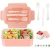 LUZOON Bento Lunch Box,1400ml Bento Box con 3 Scomparti e Posate per Adulti, Porta Pranzo con Posate e Scatola Per Salse,Senza BPA,Sicuri per Microonde e Lavastoviglie (Rosa)