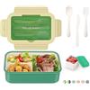 LUZOON Bento Lunch Box,1400ml Bento Box con 3 Scomparti e Posate per Adulti, Porta Pranzo con Posate e Scatola Per Salse,Senza BPA,Sicuri per Microonde e Lavastoviglie (Verde)