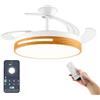 IluminaShop Ventilatore da soffitto con luce LED Smart-Haya, con luce CCT regolabile e controllo dell'intensità, motore DC 30 W + luce 36 W, silenzioso, 6 velocità, 4 pale retrattili, timer.