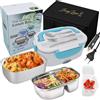 JessyLine Portapranzo elettrico portatile per giovani, 80 W, 12 V/24 V/220 V, per auto, camion, ufficio, scalda cibo veloce, senza microonde, contenitore semplice e doppio, in acciaio inox, 1,5 l