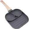 Restokki Friggitrice Per Uova, 2 Tazze Rotonde, 3 Sezioni, Manico in Legno Antiaderente, Fornello a Gas a Induzione, Pentola Per La Colazione, Per Induzione, Fornello a Gas, Ecc.