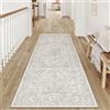 PureCozy Tappeto vintage lavabile, per corridoio, beige, 60 x 180 cm, antiscivolo, a pelo corto, morbido, per cucina, Hallway, soggiorno, camera da letto, ufficio, retrò