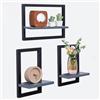 hi-home Set di 3 mensole da parete, mensola sospesa da parete, mensole sospese per la conservazione a parete, libreria quadrata, da parete, in legno, per camera da letto, soggiorno, grigio