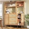 Comfymod Mobile buffet di alta qualità con effetto rattan e ante scorrevoli in vetro,mobile da cucina alto 174,5 cm con,credenza cucina,mobile contenitore,mobile alto,mobile soggiorno,140x40.5x174.5 cm