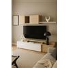 Arreditaly Parete Attrezzata Mobile Soggiorno TV con Mensola Pensile Salotto Legno Base Televisione Sala da Pranzo Design Moderno Modulare Reversibile Adelaide 201 x 41 x 44 Cm (Bianco E Rovere)