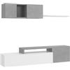 Bricozone Parete Attrezzata Moderna Soggiorno Design Contemporaneo Reversibile Con Mobile Porta Tv Pensile E Mensola In Pannello Melaminico Ideale Per Arredo Zona Living (Grigio cemento e Bianco)