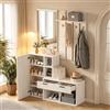 SUKY Appendiabiti per ingresso, con scarpiera, specchio, appendiabiti compatto con 2 cassetti, per corridoio, bianco, 120 x 35 x 175,5 cm