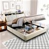 NFHVlo Letto King Size con Contenitore 160x200 cm con Pistoni a Gas, Testiera Regolabile, Velluto Beige con LED e Type-C, Carico 500kg (Senza Materasso)