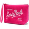 PFVURTSAM MC2 Saint Barth Pochette in Velluto Rosa Fucsia con Polsino | Ricamo Saint Barth, Chiusura con Zip, Winter Paradise, Tracolla da Polso, Donna