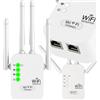 Retoo Ripetitore Wi-Fi 300 Mbit/s, 2,4 GHz, 4 antenne, 3 in 1, bianco | WPA/WPA2, WPS, modalità router e punto di accesso, connettore LAN, spina UE