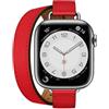 Fsavlroy Cinturino in Pelle Compatibile con Apple Watch 44mm 45mm 46mm 49mm,Donna Sottile Double Tour Cinturini in Vera Pelle per iWatch Ultra Serie 11/10/9/8/7/6/5/4/3/SE(44/45/46/49mm,Red)