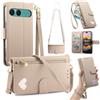 LIAOCY Portafoglio Custodia per Sony Xperia 10 VII / 10 VIII, A Tracolla Flip Cover in Pelle PU con Motivo a Cuore【Fibbia Magnetica】, Anticaduta con Supporto, Khaki.