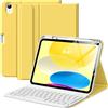 MoKo Custodia con Tastiera per iPad (A16) 11a/10a Gen, Giallo Chiaro | per iPad 11 Pollici 2025, iPad 10,9 Pollici 2022 con Supporto per Matita, Tastiera Bluetooth Staccabile Multi-Angolo